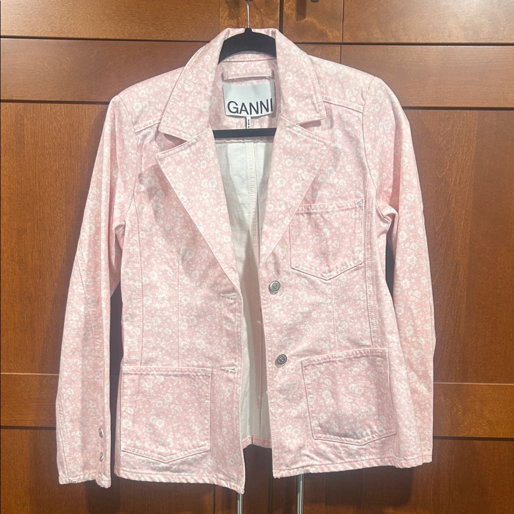 Ganni Light Pink Floral Blazer